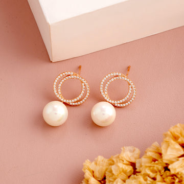 Cultured Pearl Earrings (Rose Gold)