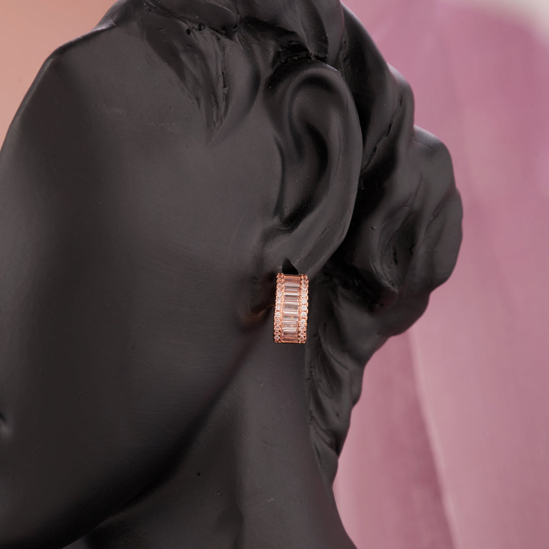 Circle baguette Earrings (Rose Gold)