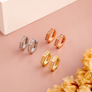 Pentagon Shape 3 Pack Earrings (Multicolor)