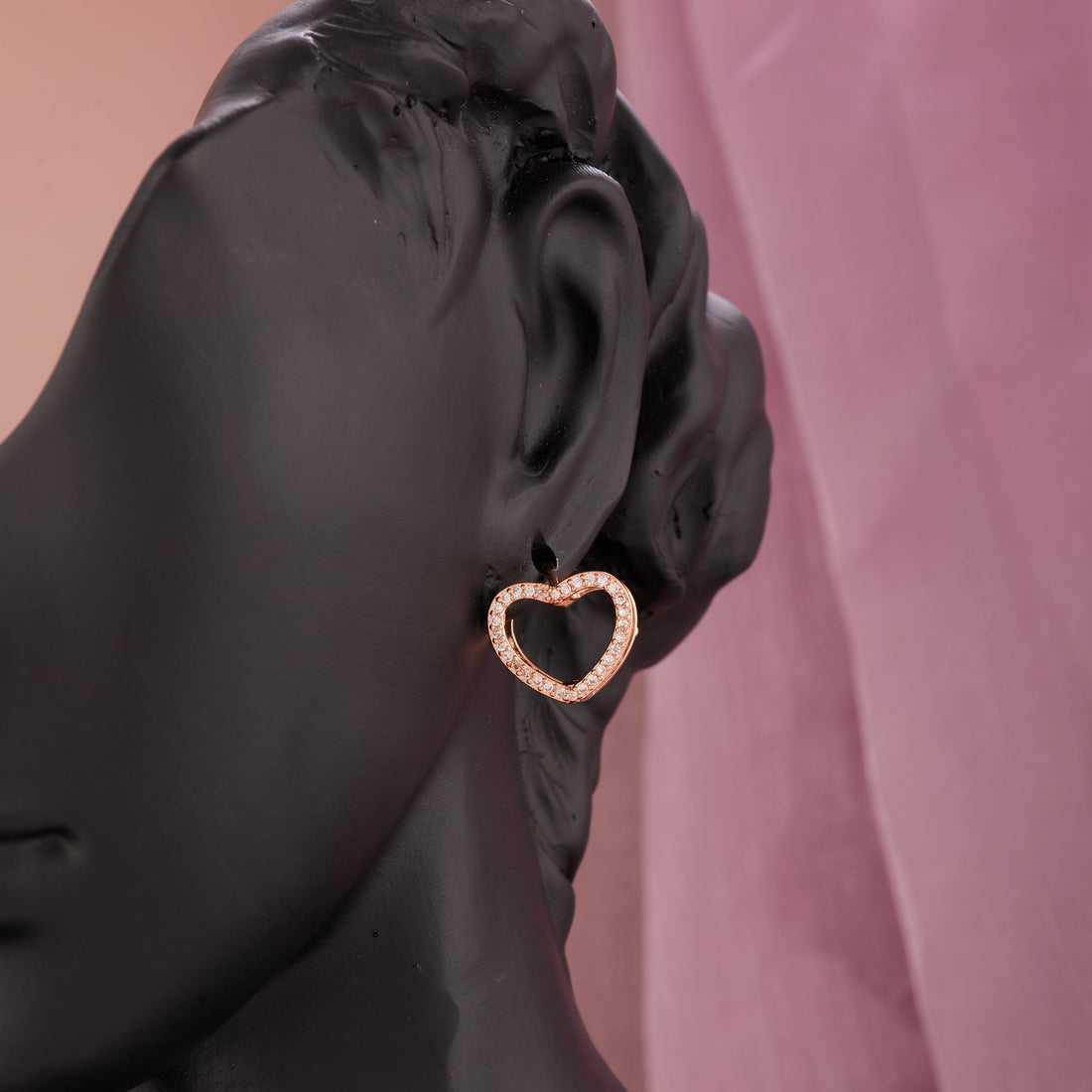 Pave Diamond Heart Earrings (Rose Gold)