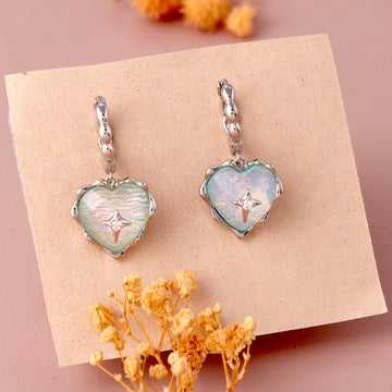 Opal Heart Star Earrings (White Gold)