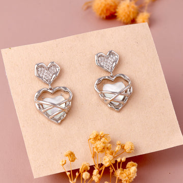 White Heart Drop Earrings