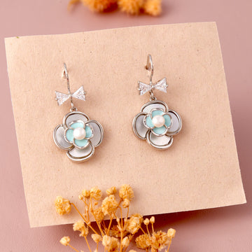 Pearl Blossom Bow Earrings (White Gold)