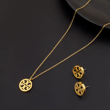 Golden Clover Charm Necklace Set ( Necklace + Earrings)