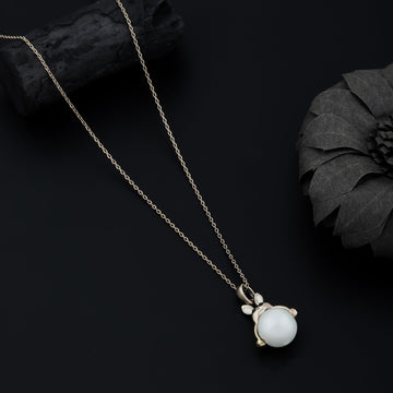 White Pearl Rabbit Necklace (Rose Gold)