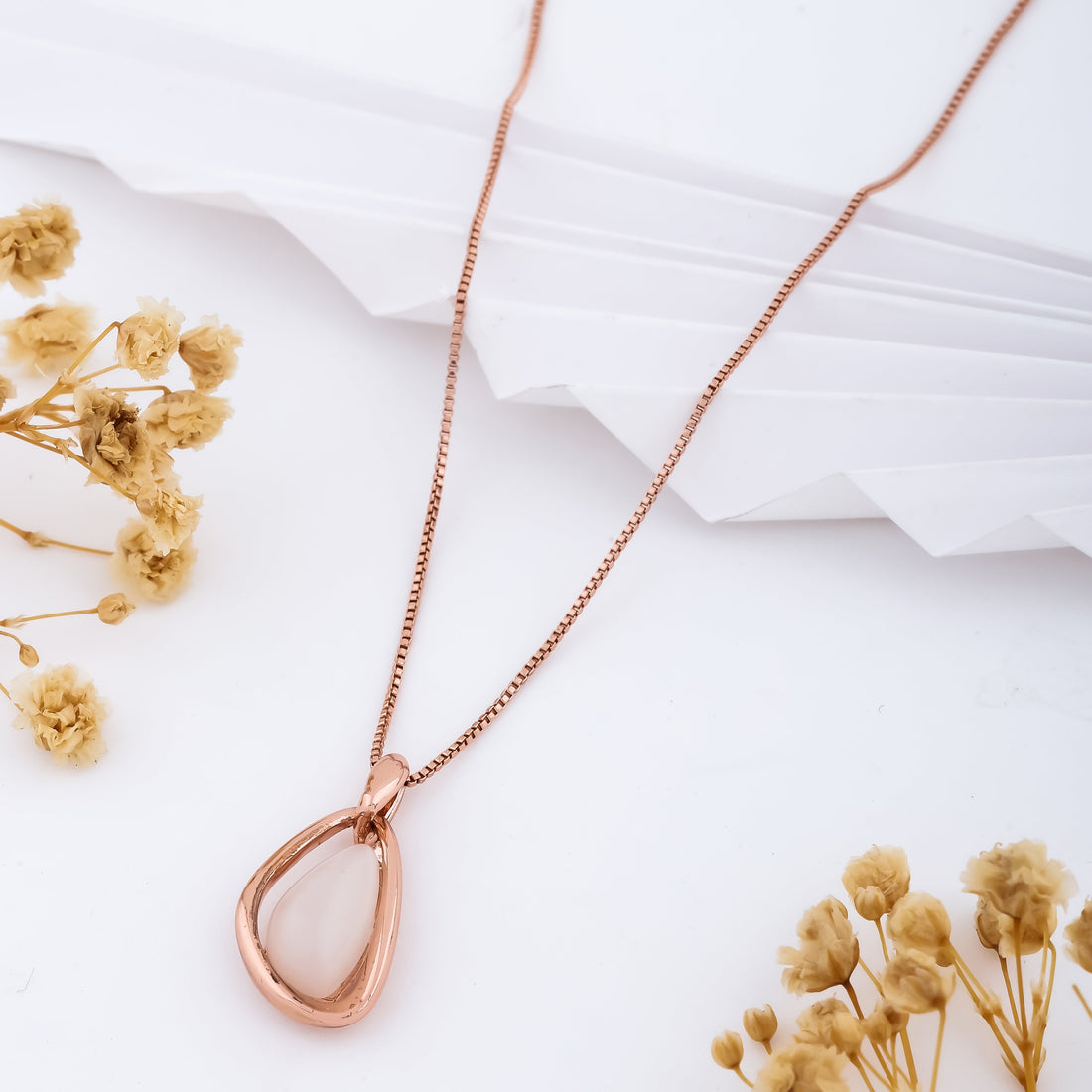 Lunar Teardrop Pendant Necklace (Rose Gold)