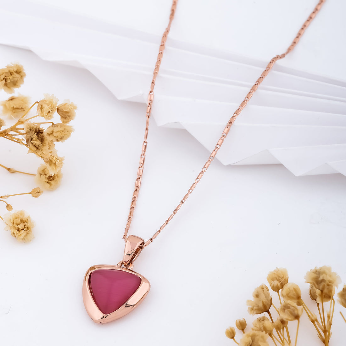 Blush Triangle Charm Necklace (Rose Gold)
