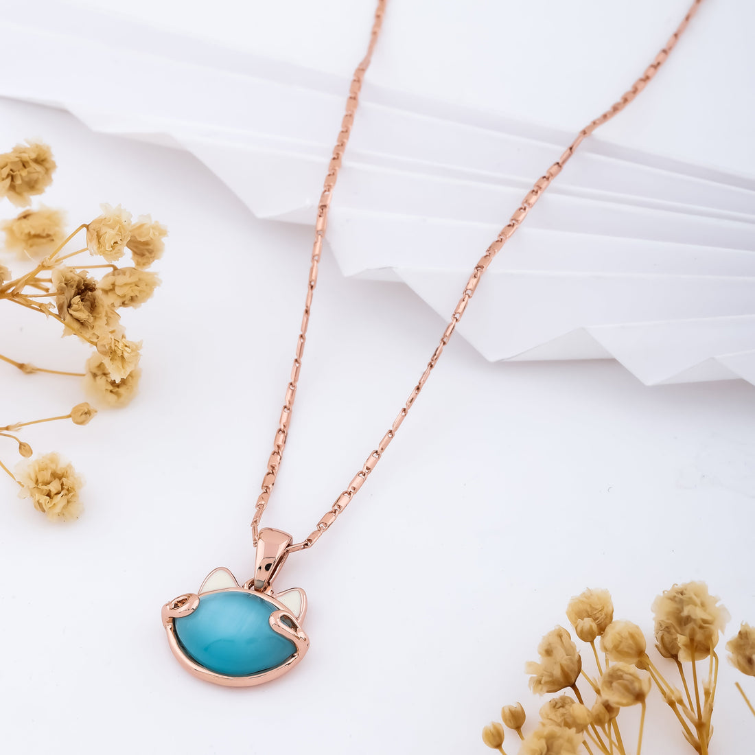 Turquoise Whiskers Necklace (Rose Gold)