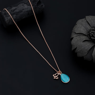 Teal Heartbeat Necklace (Rose Gold)