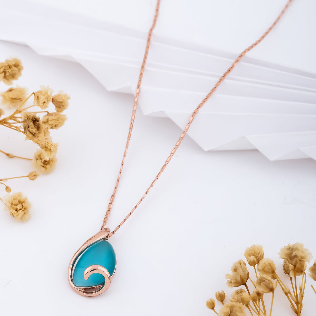 Aqua Embrace Pendant Necklace (Rose Gold)