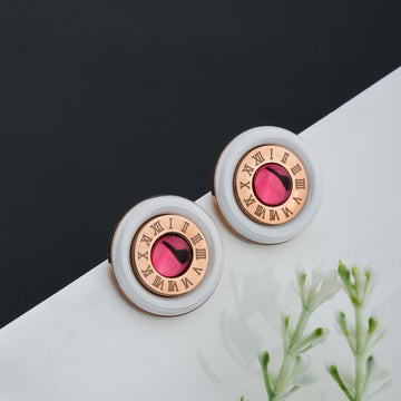 Red Stone Timepiece Earrings (Rose Gold)