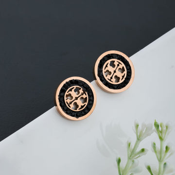 Kira Enamel Circle-Stud Earring (Rose Gold)