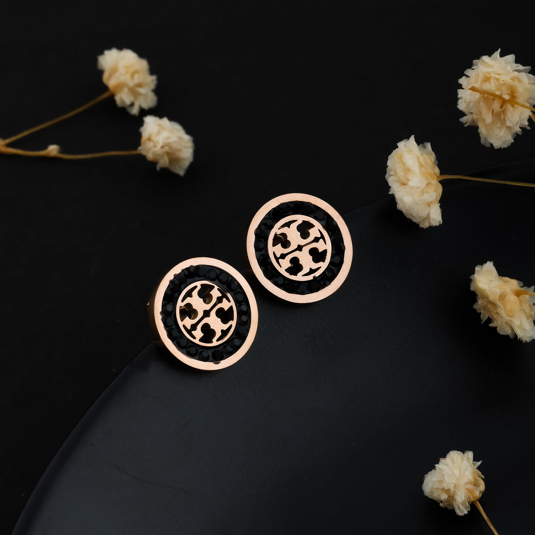 Kira Enamel Circle-Stud Earring (Rose Gold)