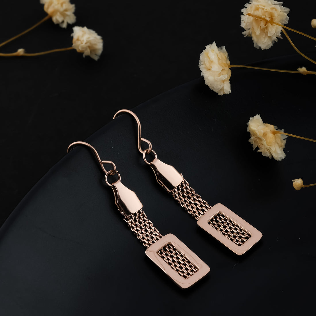 Mesh Chain Earrings (Rose Gold)