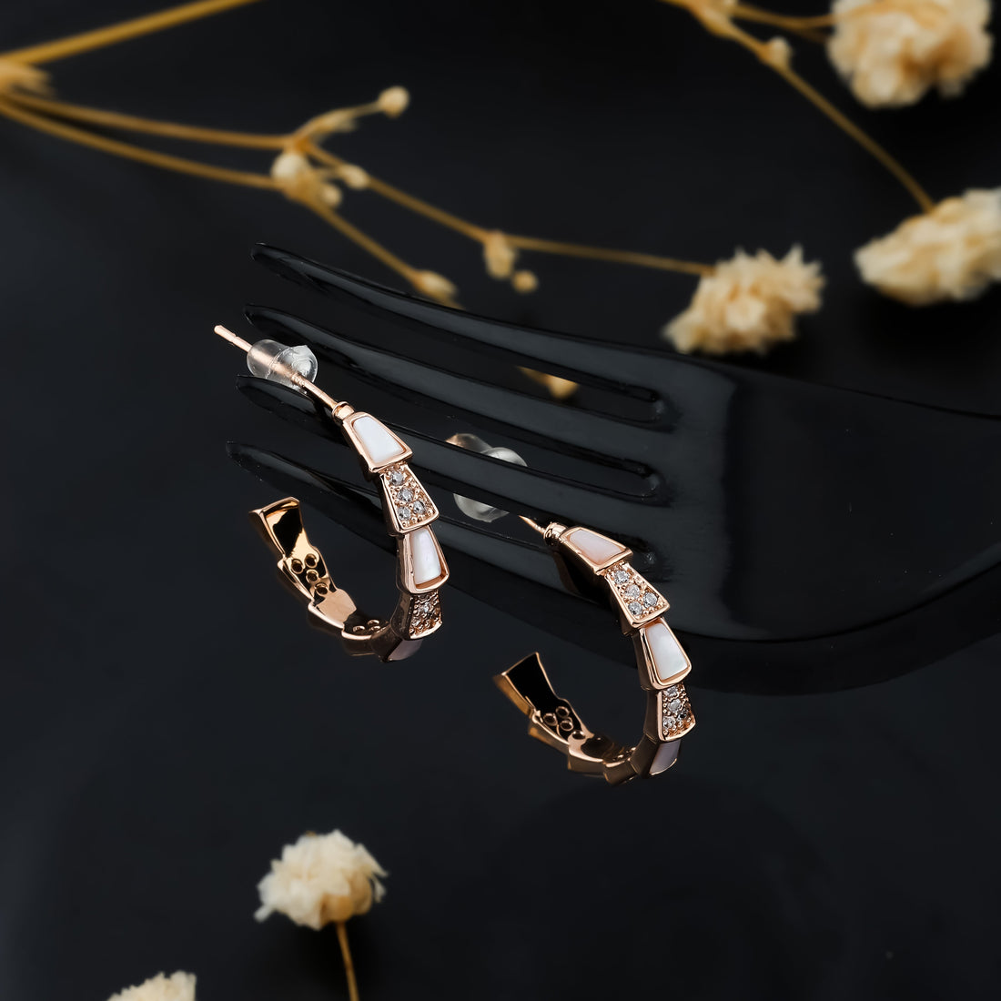 Mother Of Pearl Serpenti Hoop Earrings (Rose Gold)