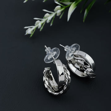 Sculpted Cable Trinity Hoop Earring (White Gold)