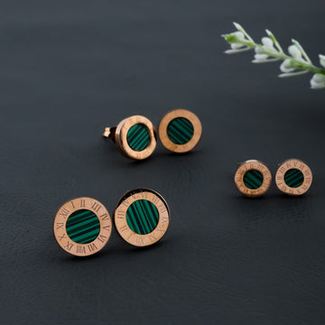 Malachite Stud Earrings (Rose Gold)