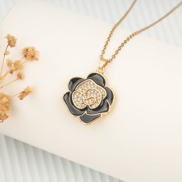 Pave Diamond Enamel Flower Necklace (Yellow Gold)