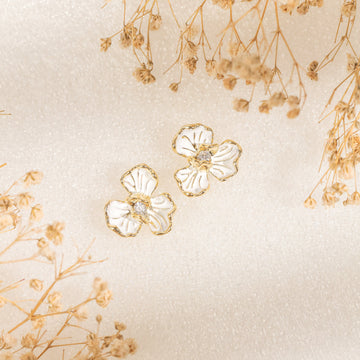 Tri Petal Flower Earrings (Yellow Gold)