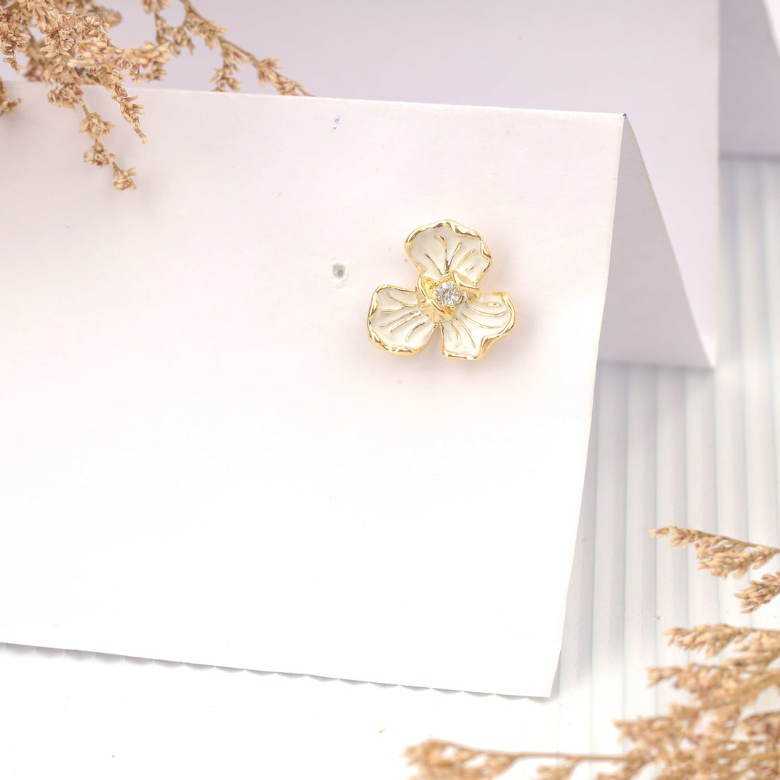 Tri Petal Flower Earrings (Yellow Gold)
