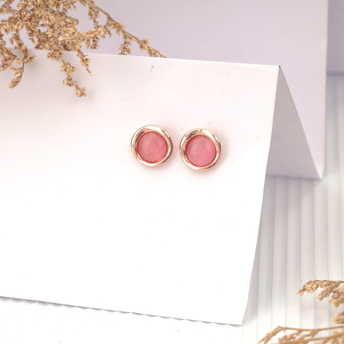 Pink Butten Studs (Rose Gold)