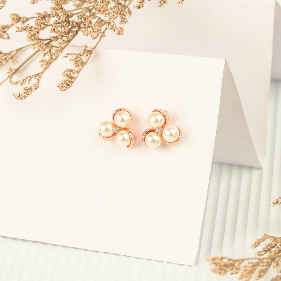 Trio Pearl Earrings (Rose Gold)
