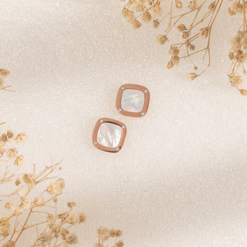 Mother Of Pearl Frame Earrings (Rose Gold)