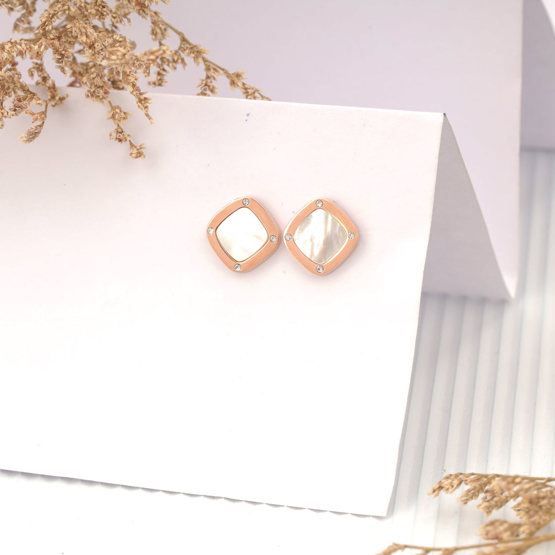 Mother Of Pearl Frame Earrings (Rose Gold)
