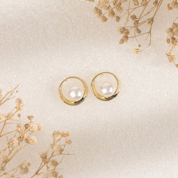 Pearl Orbit Earrings (Yellow Gold)