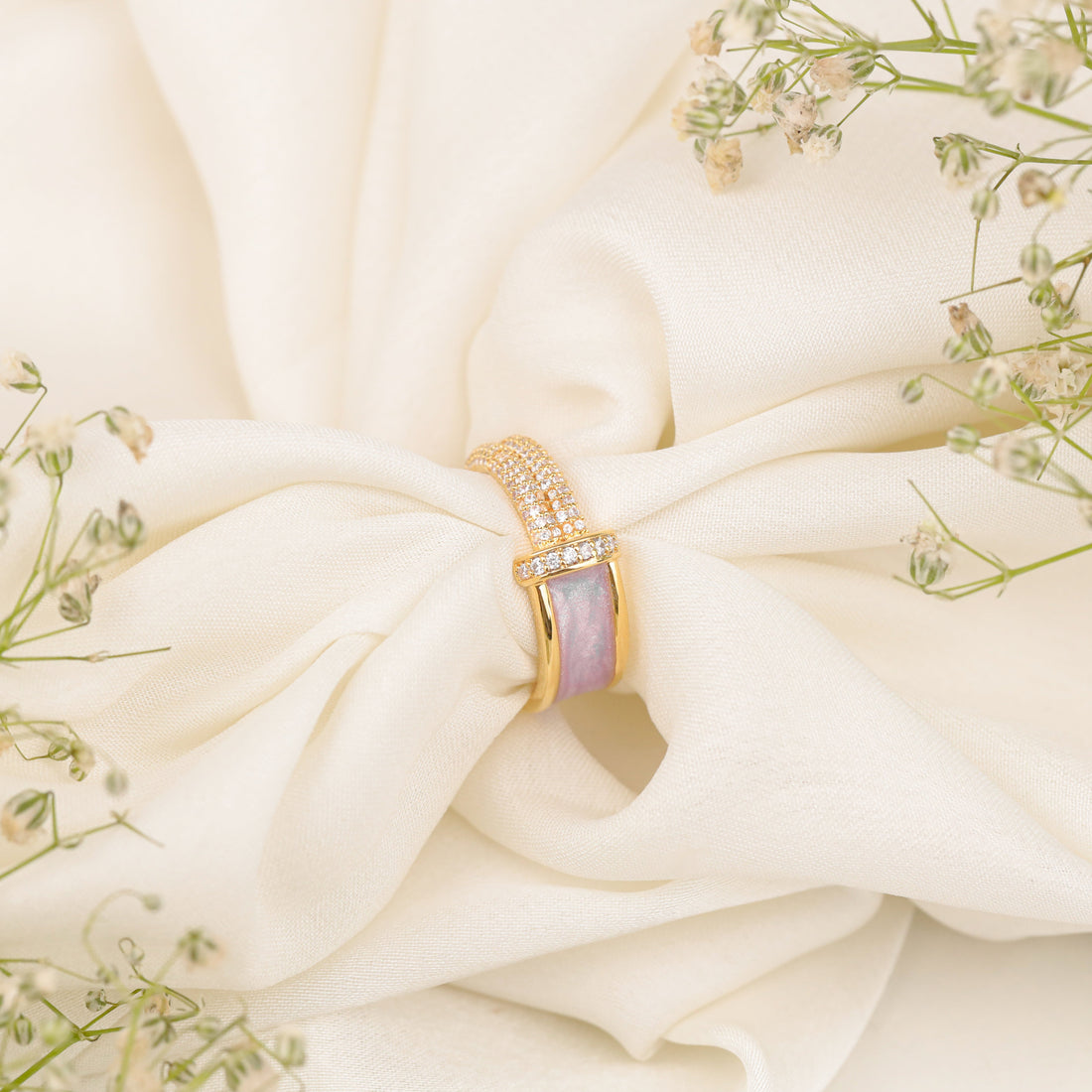 Multicolor Enamal Diamond Ring (Yellow Gold)