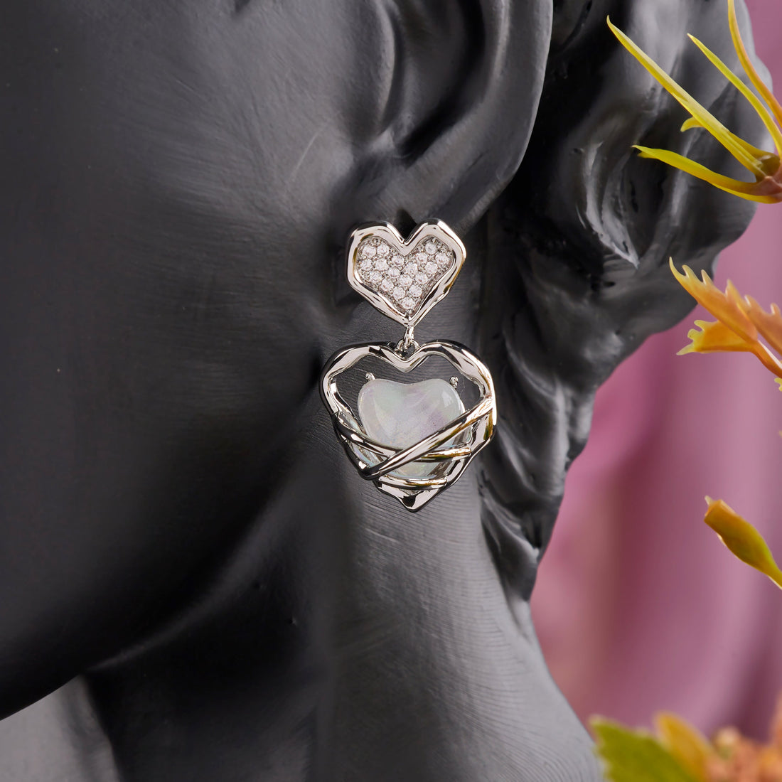 White Heart Drop Earrings