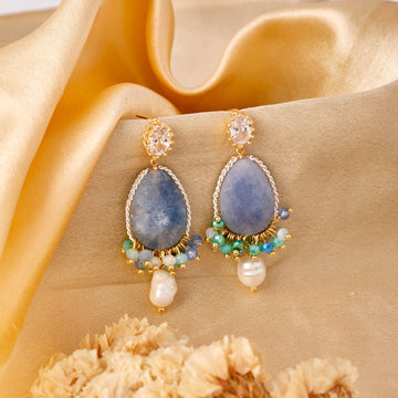Turquoise And Pearl Earrings (Yellow Gold)